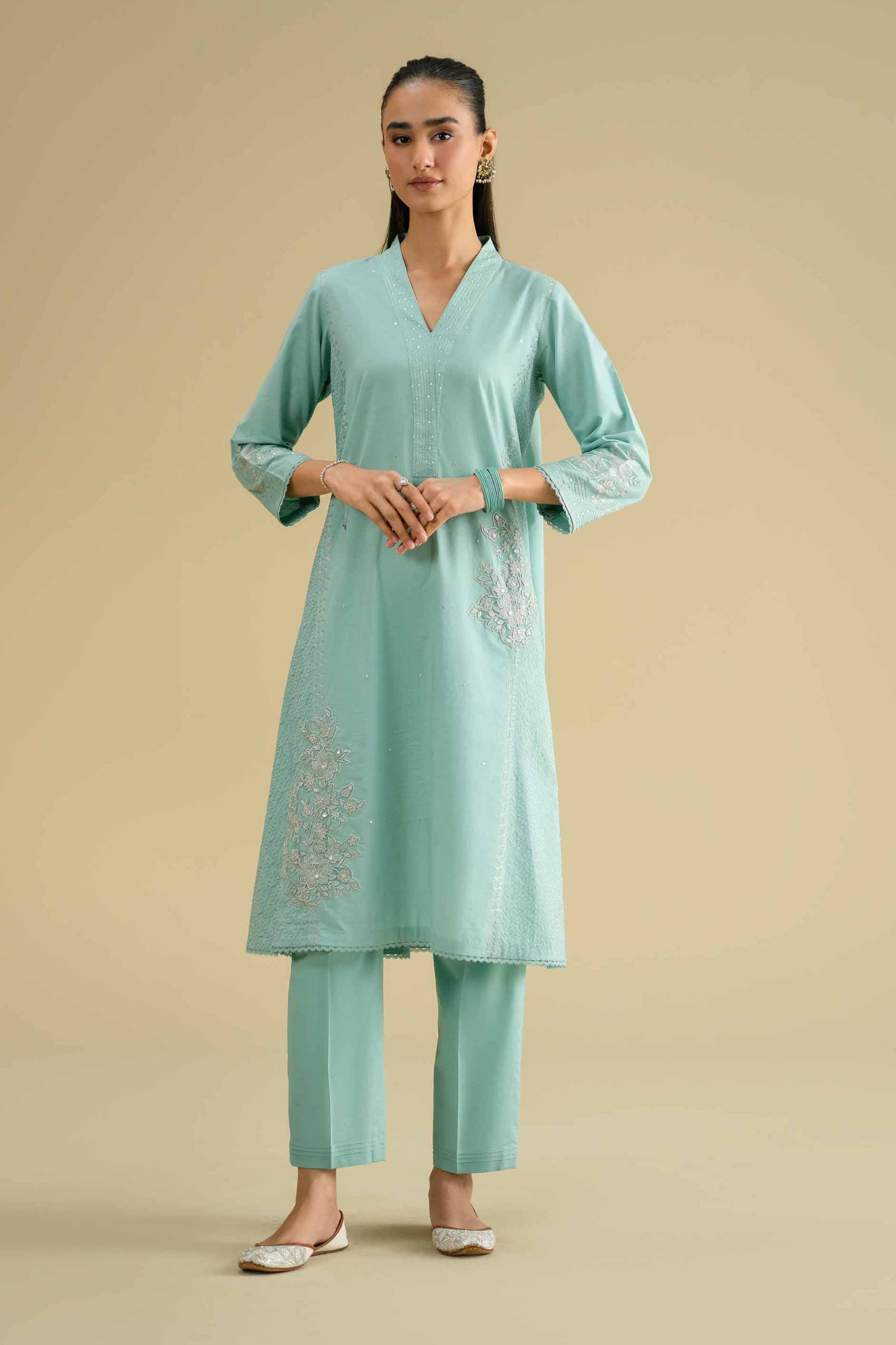 2 Piece - Embroidered Suit - KFE26-43 - Image 3