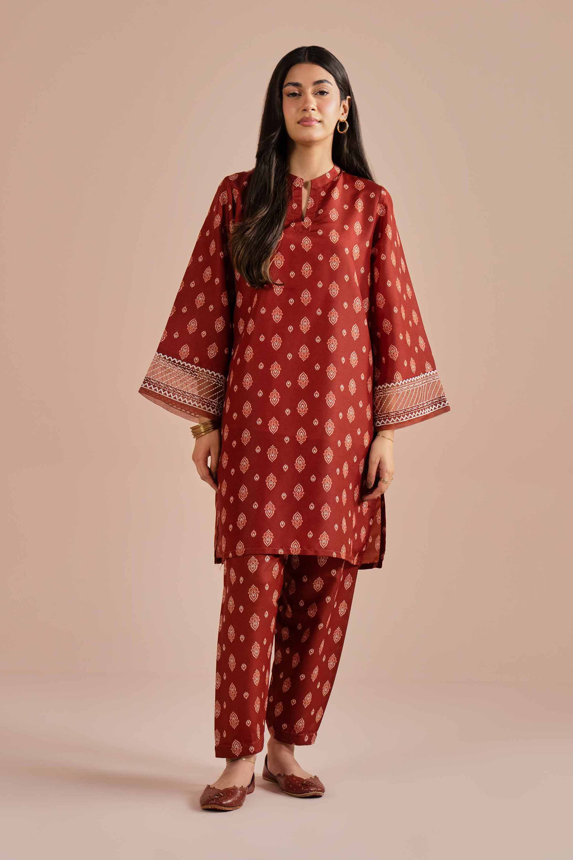 2 Piece - Printed Embroidered Suit - PE26-26 - Image 4