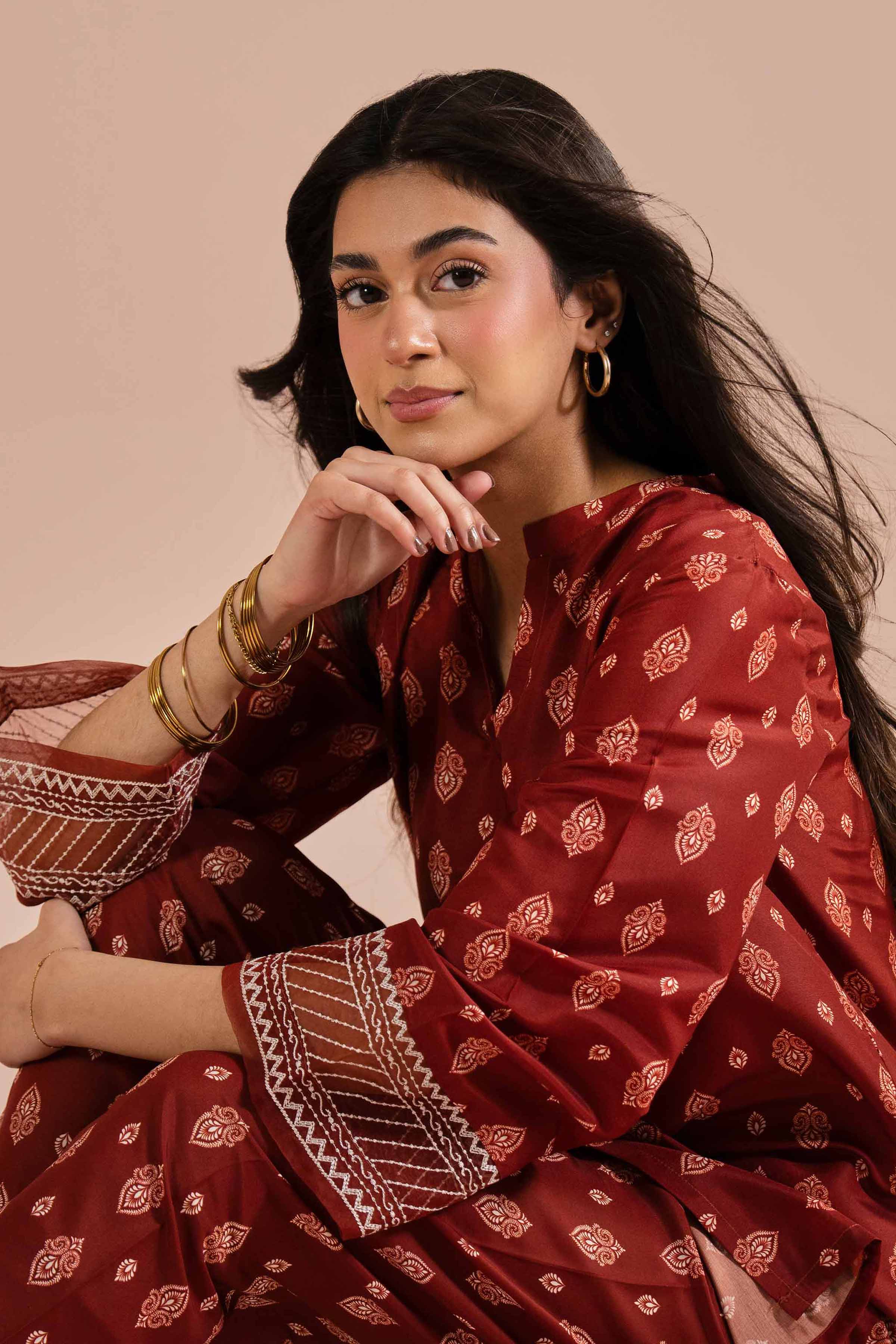 2 Piece - Printed Embroidered Suit - PE26-26 - Image 6