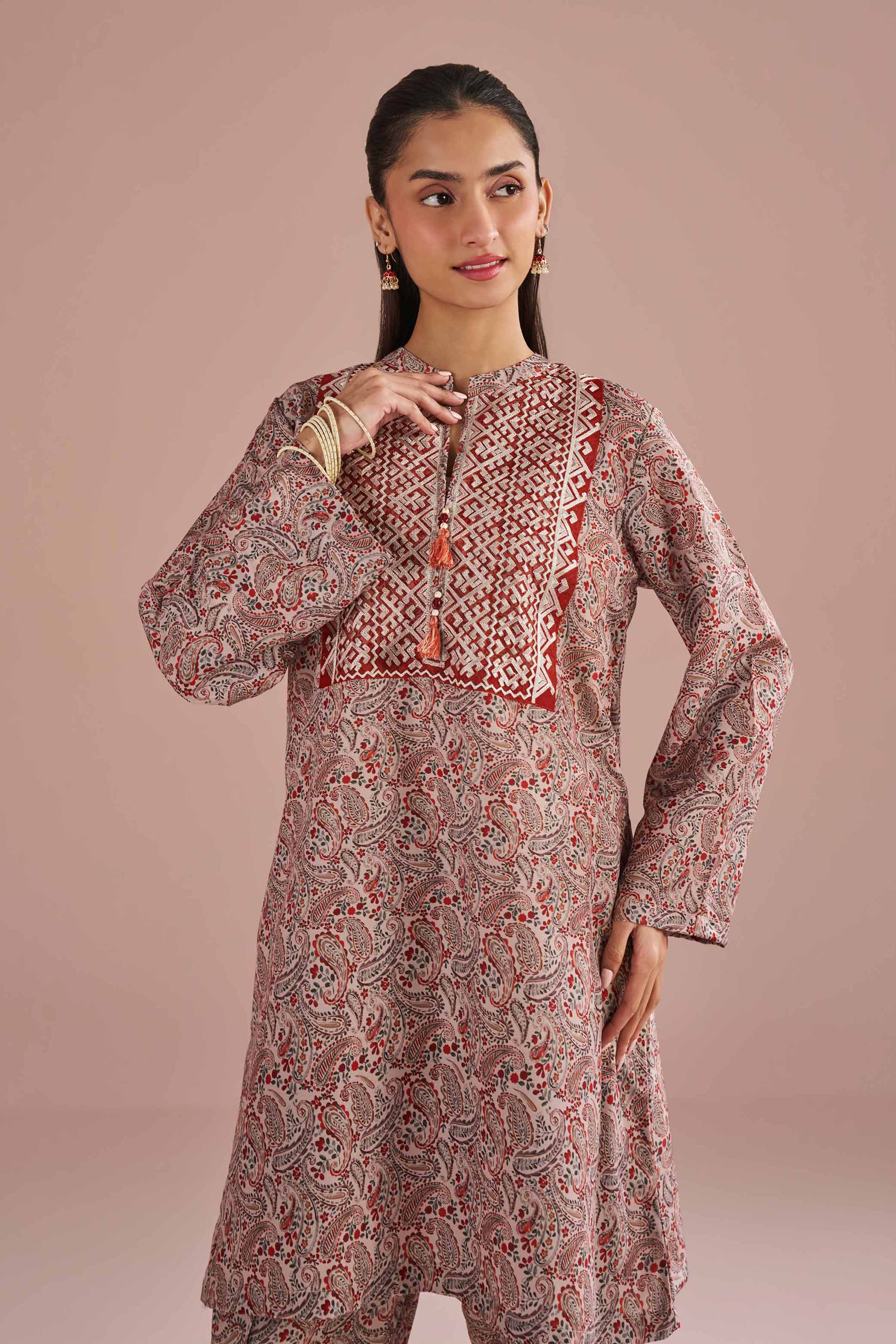 2 Piece - Printed Embroidered Suit - PE26-28 - Image 4