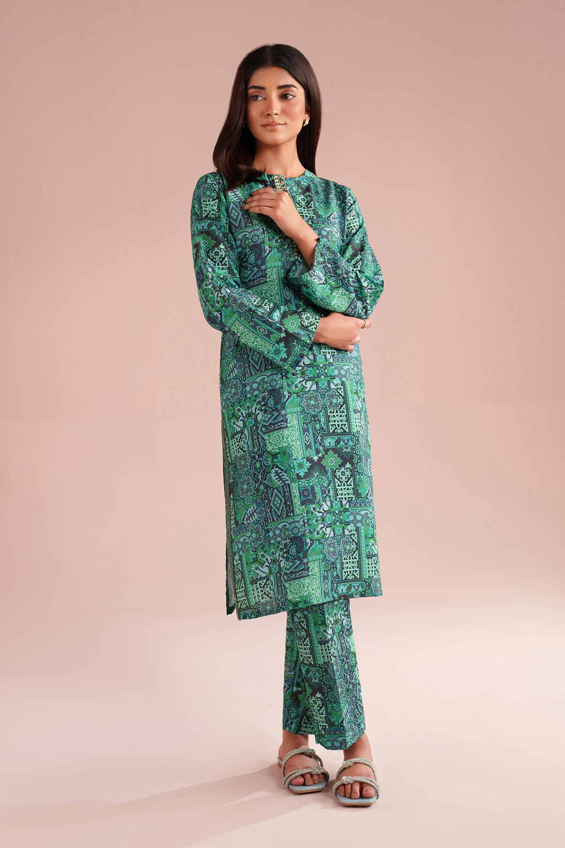 2 Piece - Printed Embroidered Suit - PE26-35 - Image 5
