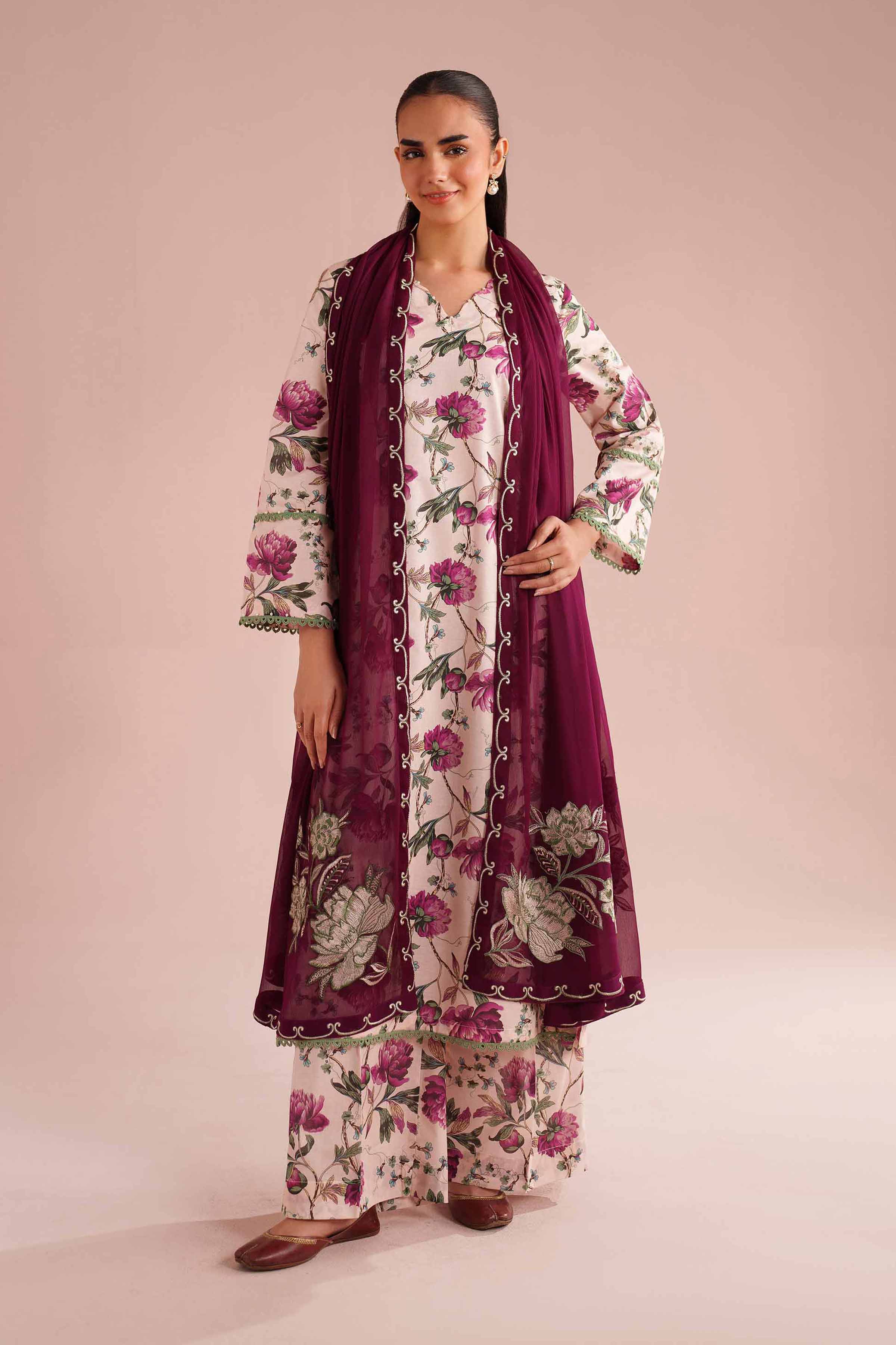 3 Piece - Printed Embroidered Suit - PE26-70 - Image 4