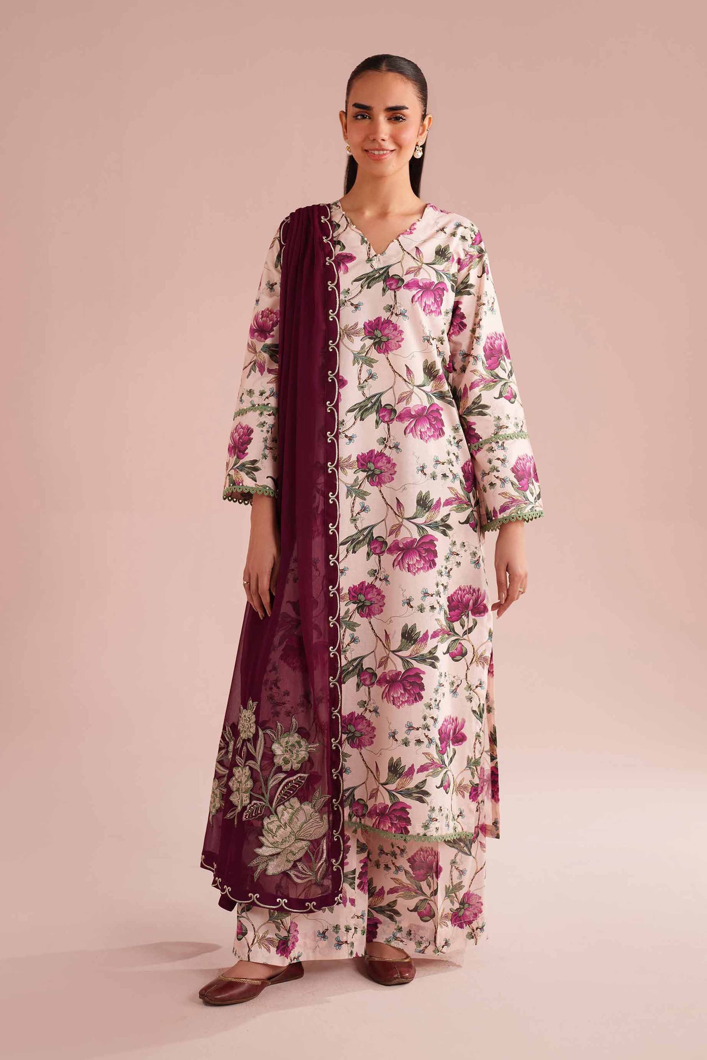 3 Piece - Printed Embroidered Suit - PE26-70 - Image 5