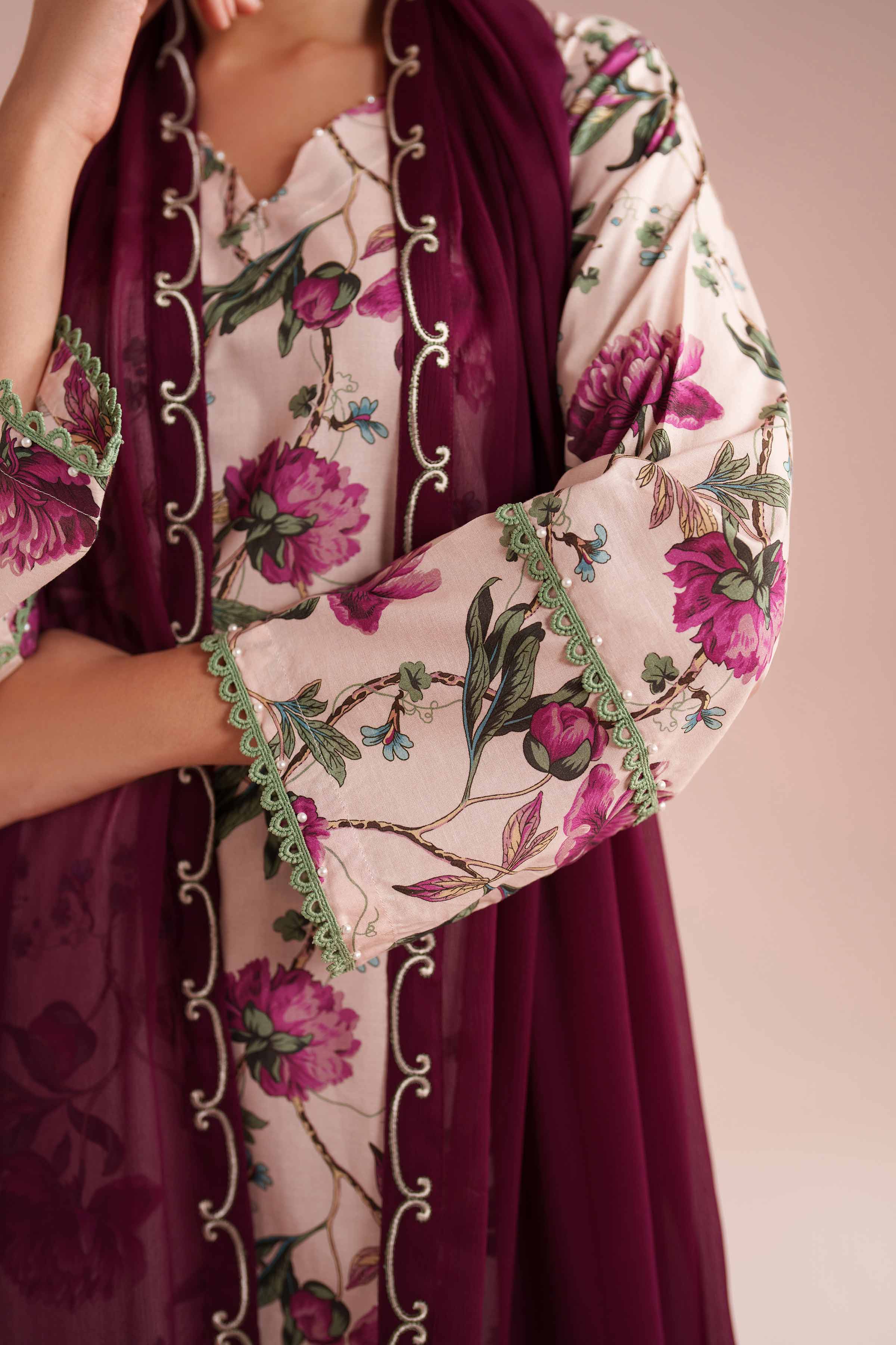 3 Piece - Printed Embroidered Suit - PE26-70 - Image 8