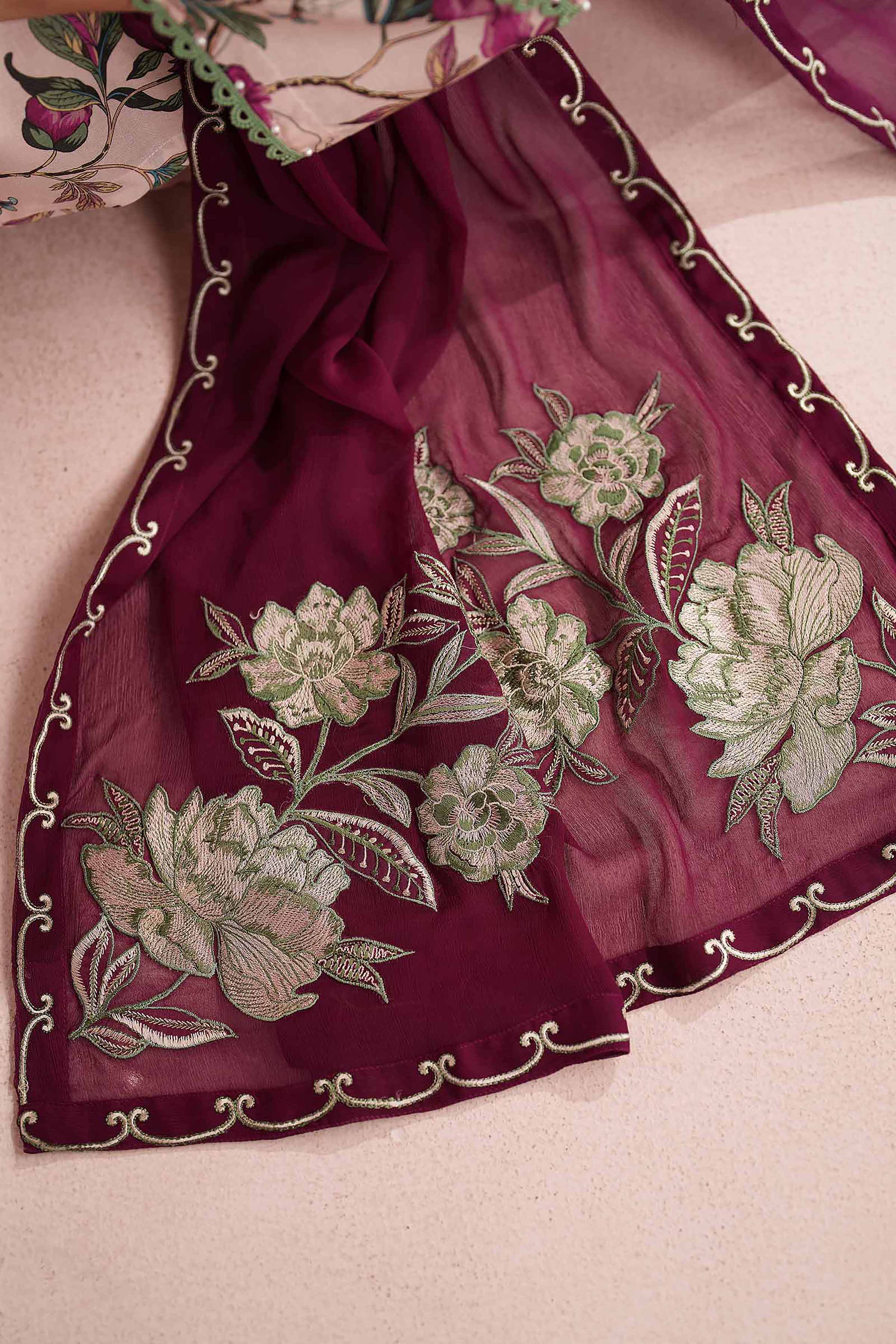 3 Piece - Printed Embroidered Suit - PE26-70 - Image 9